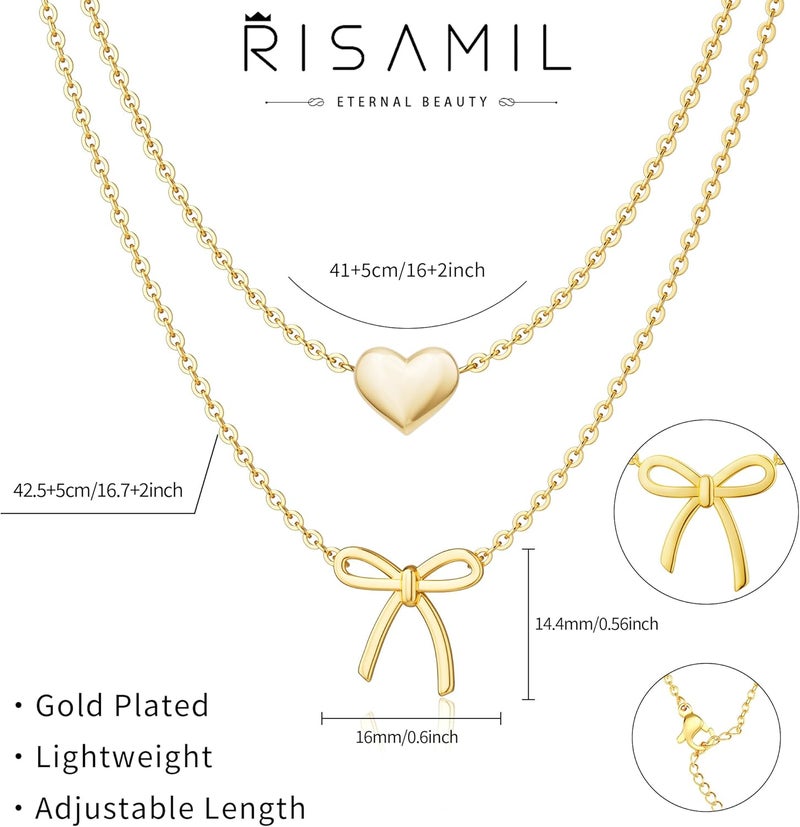 Risamil Store 14K Gold Plated Necklace for Women - Bow Necklace - Dainty Necklace Cute Small Tiny Bow Pendant Choker Chain Necklace Trendy Necklaces for Women Jewelry Gift - Image 5